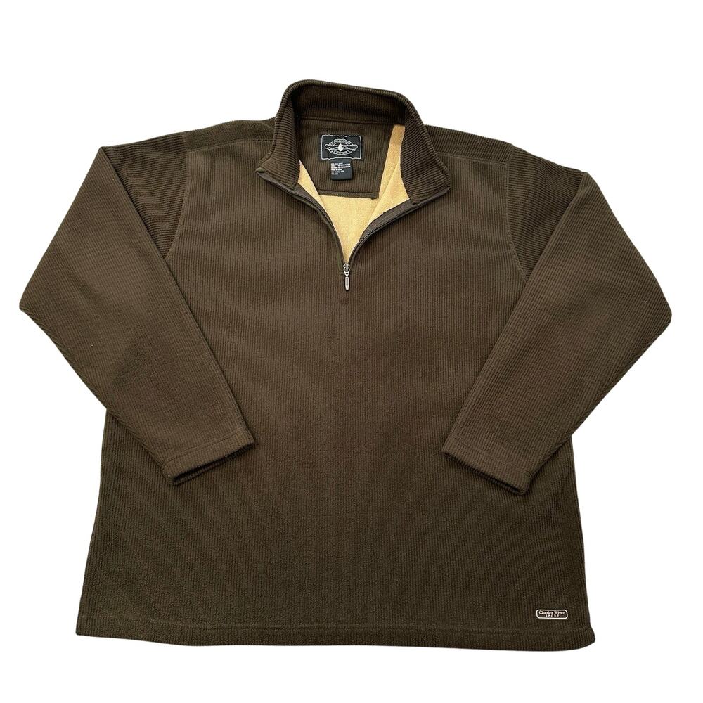 Charles River Apparel Sweater Men XL Ribbed Fleece Lined Quarter Zip Green Brown